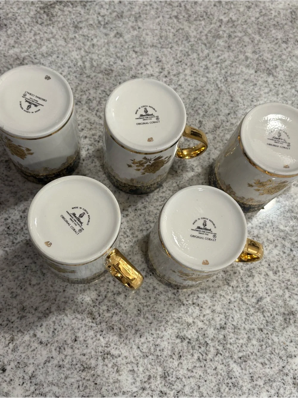 Haas & Czjzek Original Cobalt blue gold ornate Porcelain mugs lot of 5 vintage